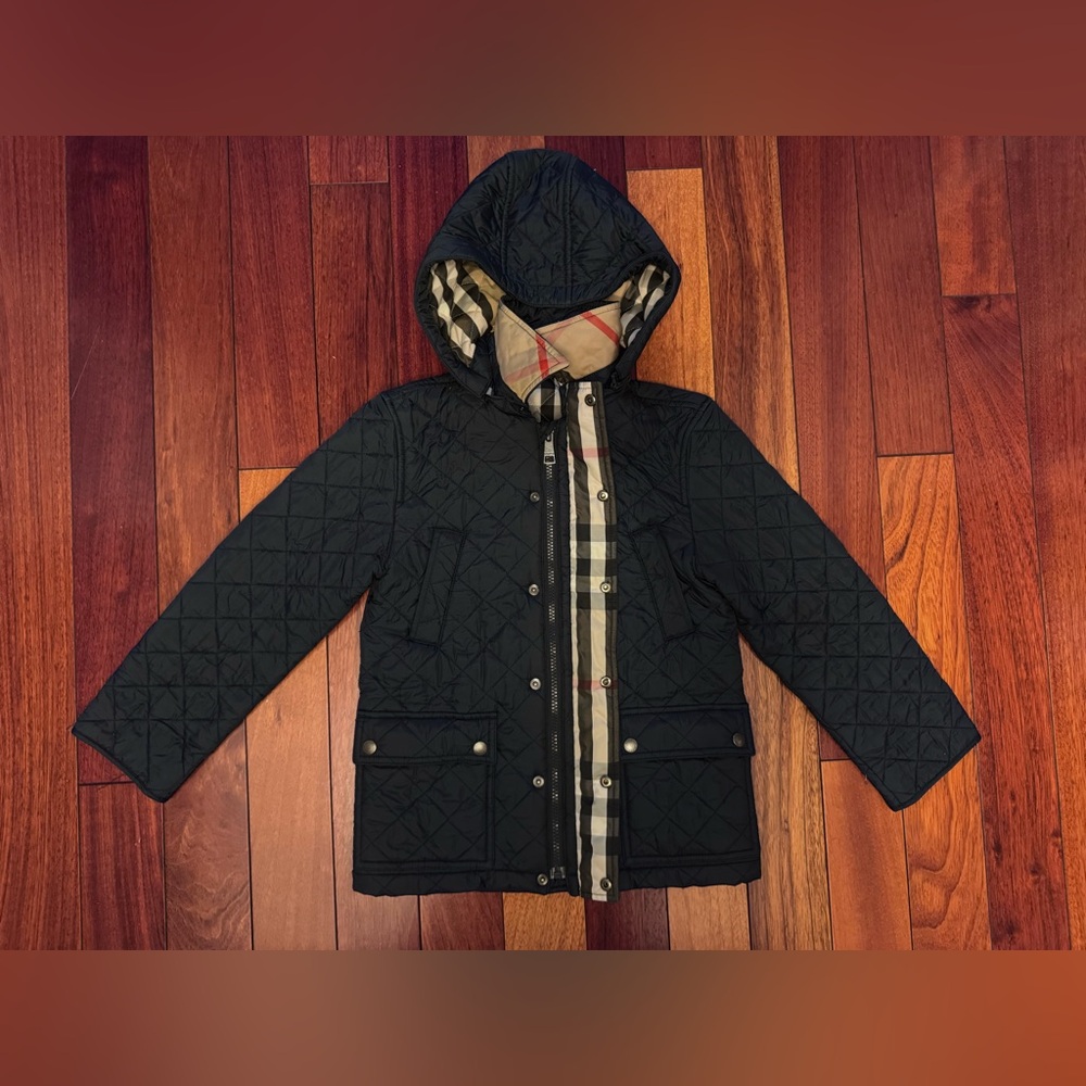 Burberry Kids Navy Quilted Coat with Hood